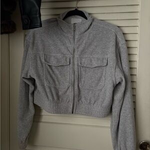 American Eagle Outfitters Terry Gray Bomber Zip Up